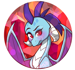 Size: 1024x955 | Tagged: safe, artist:twisted-sketch, princess ember, dragon, bronycon, button, merchandise, solo, watermark