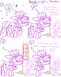 Size: 1280x1611 | Tagged: safe, artist:adorkabletwilightandfriends, berry punch, berryshine, spike, twilight sparkle, dragon, pony, comic:adorkable twilight and friends, adorkable twilight, comic, drunk, lineart, passed out, ponies riding ponies, slice of life