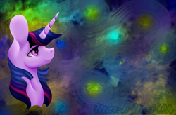 Size: 935x613 | Tagged: safe, artist:marsh-mal-oh, twilight sparkle, alicorn, pony, bust, inspired, painting, solo, starry night