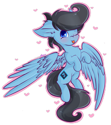 Size: 3193x3592 | Tagged: safe, artist:ashee, oc, oc only, oc:fordsie blue thunder, pegasus, pony, looking at you, one eye closed, solo, tongue out, wink