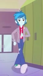 Size: 181x320 | Tagged: safe, screencap, thunderbass, equestria girls, music to my ears, rainbow rocks, background human, clothes, jacket, male, pants, shoes, short, sneakers, solo, walking