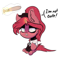 Size: 625x597 | Tagged: safe, artist:creepyfreddy, oc, oc only, pony, unicorn, blatant lies, cute, denial, denial's not just a river in egypt, female, i'm not cute, mare, off, sitting, solo, the batter