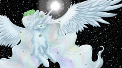 Size: 1600x898 | Tagged: safe, artist:tillie-tmb, oc, oc only, oc:queen aeterna, alicorn, pony, female, fluffy, magic, mare, solo, space, spread wings