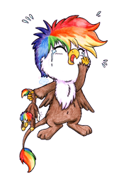 Size: 1200x1784 | Tagged: safe, artist:gummysky, oc, oc only, oc:rainbow feather, baby, crying, damaged, fledgeling, interspecies offspring, magical lesbian spawn, offspring, parent:gilda, parent:rainbow dash, parents:gildash, plushie, simple background, solo, toy, transparent background