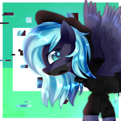 Size: 900x900 | Tagged: safe, artist:sugguk, oc, oc only, oc:spectrum lights, pegasus, pony, clothes, female, hat, mare, solo, sweater, watermark