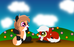 Size: 2633x1675 | Tagged: safe, artist:spellboundcanvas, oc, oc only, oc:fox san, oc:red lily, pony, cute