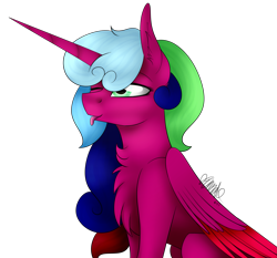 Size: 2889x2688 | Tagged: safe, artist:sweetmelon556, oc, oc only, oc:color streak, alicorn, pony, chest fluff, female, high res, mare, one eye closed, simple background, solo, tongue out, transparent background, wink