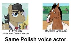 Size: 800x500 | Tagged: safe, filthy rich, bojack horseman, exploitable meme, jakub wieczorek, meme, poland, polish, same voice actor