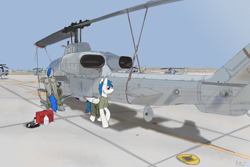 Size: 2200x1467 | Tagged: safe, artist:kamithepony, oc, oc only, oc:kami, pegasus, pony, 29 palms, ah-1 cobra, clothes, flightline, helicopter, male, marines, mechanic, stallion, usmc