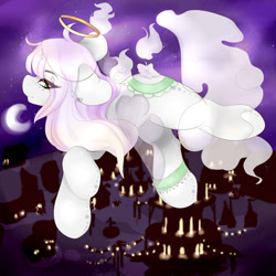 Size: 1024x1024 | Tagged: safe, artist:princesstiramichyuu, oc, oc only, oc:angel wings, original species, candle, halo, scented pony, solo