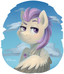 Size: 1024x1182 | Tagged: safe, artist:kyaokay, oc, oc only, pegasus, pony, bust, cloud, portrait, simple background, sky, solo, transparent background