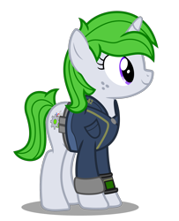 Size: 2000x2463 | Tagged: safe, artist:limedreaming, oc, oc only, oc:limonella diane, pony, unicorn, fallout equestria, cutie mark, fallout, female, mare, simple background, solo, transparent background, vault suit, vector