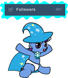 Size: 589x674 | Tagged: safe, artist:dekomaru, oc, oc only, oc:nebula, pony, baby, baby pony, cape, clothes, colt, hat, magical lesbian spawn, male, milestone, offspring, parent:trixie, parent:twilight sparkle, parents:twixie, solo, trixie's cape, trixie's hat, tumblr:ask twixie