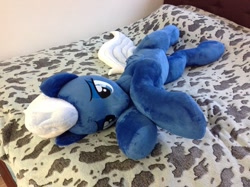 Size: 960x717 | Tagged: safe, artist:burgunzik, night glider, pony, bed, bedroom eyes, irl, photo, plushie, solo