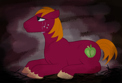 Size: 1024x699 | Tagged: safe, artist:firegoddess2148, big macintosh, earth pony, pony, crying, male, prone, solo