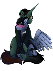 Size: 2048x2732 | Tagged: safe, artist:percy-mcmurphy, pegasus, pony, unicorn, batman, blushing, bowler hat, clothes, dc comics, edward nygma, eyes closed, gay, glasses, gotham, hat, male, necktie, one eye closed, oswald cobblepot, ponified, shipping, simple background, stallion, suit, the penguin, the riddler, transparent background