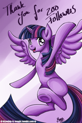 Size: 600x900 | Tagged: safe, artist:mana-kyusai, twilight sparkle, twilight sparkle (alicorn), alicorn, pony, flying, solo, waving