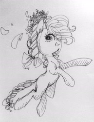 Size: 1920x2485 | Tagged: safe, artist:pinkablue, oc, oc only, oc:flowering, braided tail, flower, flower in hair, petals, sketch, smiling