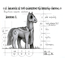 Size: 1683x1500 | Tagged: safe, artist:rogbo, oc, oc only, oc:theophylact kallimykteres, earth pony, pony, byzantines, cloak, clothes, cross, eastern equestrian empire, greek, greek numerals, latin, medieval, monochrome, pencil drawing, proportion study, solo, traditional art, uncial script