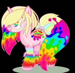 Size: 540x528 | Tagged: artist needed, safe, oc, oc only, pony, unicorn, clothes, donut steel, hair over one eye, jpg artifacts, rainbow socks, simple background, socks, solo, striped socks