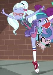 Size: 580x820 | Tagged: safe, screencap, sugarcoat, dance magic, equestria girls, spoiler:eqg specials, clothes, converse, cropped, cute, eyes closed, female, glasses, pointe, shoes, skirt, smiling, sneakers, socks, solo, sugarcute, when she smiles