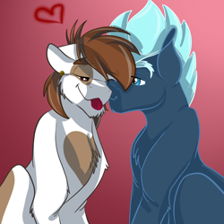 Size: 2048x2048 | Tagged: safe, artist:percy-mcmurphy, pipsqueak, earth pony, pony, adult, crack shipping, duo, ear piercing, earring, gay, heart, jewelry, lightning flare, male, nuzzling, older, one eye closed, piercing, pipflare, shipping, stallion