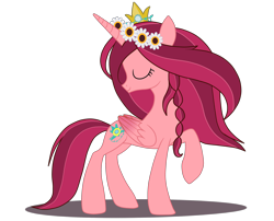 Size: 2600x2100 | Tagged: safe, artist:luckyclau, gloriosa daisy, alicorn, pony, equestria girls, legend of everfree, alicornified, alternate universe, crown, equestria girls ponified, eyes closed, female, floral head wreath, flower, flower in hair, gloriosacorn, jewelry, mare, ponified, princess, princessified, race swap, regalia, simple background, solo, transparent background