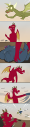 Size: 600x2487 | Tagged: safe, artist:queencold, oc, oc only, oc:maximus, dragon, ask, ask caldera, comic, desert, dragon oc, father, flying, hammer throwing, male, teenaged dragon, tumblr