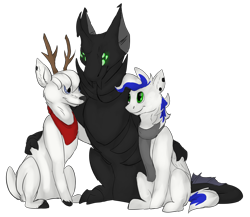 Size: 1595x1387 | Tagged: safe, artist:opalescentplasma, oc, oc only, oc:frostbite, oc:stormrunner, changeling, deer, bandana, changeling behemoth, clothes, piercing, scarf