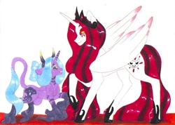 Size: 818x581 | Tagged: safe, artist:frozensoulpony, oc, oc only, oc:loki, oc:stellar rays, alicorn, unicorn, male, offspring, parent:comet tail, parent:twilight sparkle, parents:cometlight, stallion, traditional art, unshorn fetlocks