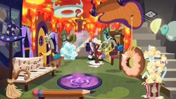 Size: 1280x720 | Tagged: safe, screencap, discord, draconequus, discordant harmony, boomerang (tv channel), discord's house, donut, duality, food, lava, portal