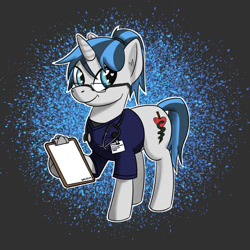 Size: 1024x1024 | Tagged: safe, artist:wcnimbus, oc, oc only, oc:arcana aid, pony, clipboard, female, mare, nurse, ponytail, scrubs, smiling, solo, standing