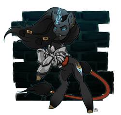 Size: 2690x2551 | Tagged: safe, artist:kez, oc, oc only, oc:shivzda, pony, unicorn, armor, elder scrolls online, female, glowing eyes, glowing horn, horseshoes, mage, piercing, ponified, rearing, solo