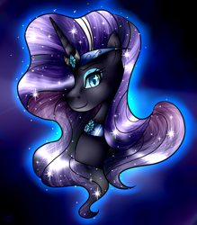 Size: 813x926 | Tagged: safe, artist:lada03, idw, nightmare rarity, pony, evil, female, hair over one eye, looking at you, mare, smiling, solo