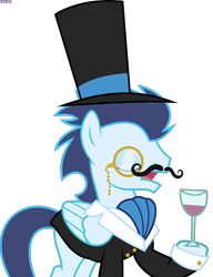 Size: 1300x1697 | Tagged: safe, artist:xebck, edit, soarin', pegasus, pony, classy, clothes, cropped, eyes closed, facial hair, glass, hat, lightly watermarked, male, monocle, moustache, open mouth, simple background, solo, stallion, suit, top hat, transparent background, vector, watermark, wine glass