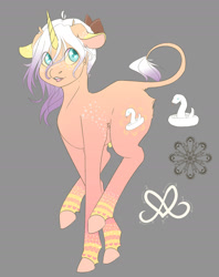 Size: 1280x1615 | Tagged: safe, artist:mint-and-love, oc, oc only, classical unicorn, pony, unicorn, cloven hooves, djinn, genie, leonine tail, male, mandalas, oc design, solo, stallion, unshorn fetlocks