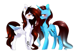 Size: 3600x2400 | Tagged: safe, artist:huirou, oc, oc only, oc:dess, oc:lau, pegasus, pony, unicorn, simple background, transparent background