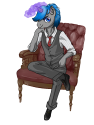Size: 600x800 | Tagged: artist needed, safe, oc, oc only, oc:martin bluefire, anthro, dracony, hybrid, anthro oc, armchair, elegant, male, necktie, red tie, relax, relaxing, simple background, solo, transparent background, waistcoat