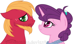 Size: 1122x675 | Tagged: safe, artist:ipandacakes, big macintosh, sugar belle, pony, beard, facial hair, female, male, older, shipping, simple background, straight, sugarmac, transparent background