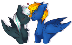 Size: 2883x1805 | Tagged: safe, artist:pledik808, oc, oc only, oc:cobalt dust, oc:crosswind, pegasus, pony, blushing, cocross, female, male, mare, stallion, straight