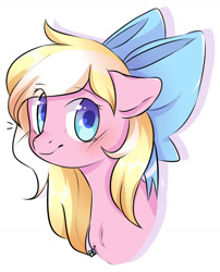 Size: 1009x1249 | Tagged: safe, artist:pledik808, oc, oc only, oc:bay breeze, pegasus, pony, blushing, bow, bust, cute, female, hair bow, looking at you, mare, portrait, simple background