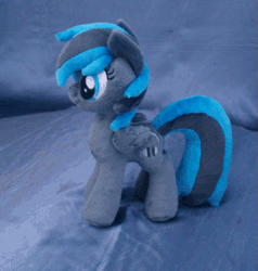 Size: 703x739 | Tagged: safe, artist:adamar44, oc, oc only, oc:vinylstar, pony, animated, gif, irl, perfect loop, photo, plushie, rotating, stop motion
