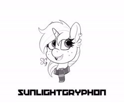 Size: 6000x5000 | Tagged: safe, artist:sunlightgryphon, oc, oc only, oc:debra rose, unicorn, absurd resolution, clothes, ear piercing, earring, female, freckles, jewelry, mare, monochrome, piercing, scarf, smiling, solo