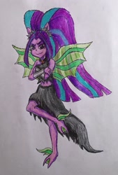 Size: 1822x2689 | Tagged: safe, artist:bozzerkazooers, aria blaze, equestria girls, clothes, dress, eqg giants, solo, traditional art, wings