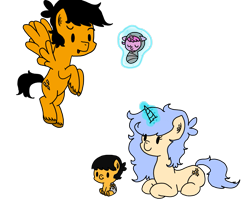 Size: 1301x1081 | Tagged: safe, artist:raptorfarts, oc, oc only, oc:pumpkin, oc:sugar swirl, pegasus, pony, unicorn, foal, magic, simple background, transparent background