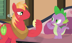 Size: 3549x2128 | Tagged: safe, artist:porygon2z, big macintosh, spike, dragon, confident, muscles, vector