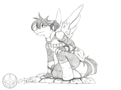 Size: 2457x1832 | Tagged: safe, artist:aeritus, anthro, pegasus, unguligrade anthro, solo, traditional art