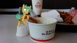 Size: 1280x720 | Tagged: safe, artist:kryptchild, snails, pony, arby's, cute, diasnails, food, french fries, glitter shell, irl, photo, ponies in real life, solo, tiny, tiny ponies