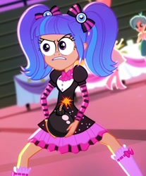 Size: 644x776 | Tagged: safe, edit, edited edit, edited screencap, screencap, pixel pizazz, eqg summertime shorts, equestria girls, bomb, boom, clothes, crazy face, dancing, eye, eyes, faic, meme, shoes, special eyes, weapon