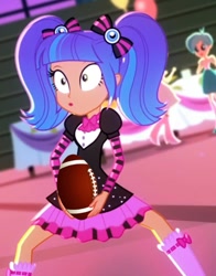 Size: 628x802 | Tagged: safe, edit, screencap, pixel pizazz, eqg summertime shorts, equestria girls, ball, clothes, dancing, eye, eyes, football, pixel pizazz's haka, shoes, sports